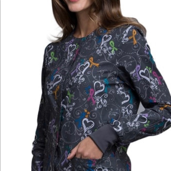 ❌SOLD❌NWOT RIBBON AWARENESS SCRUB TOP JACKET SZ L - Picture 2 of 3